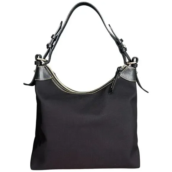 DOONEY & BOURKE Erica Nylon Large Black Shoulder Bag Leather Trim Italy *READ* - Picture 2 of 15